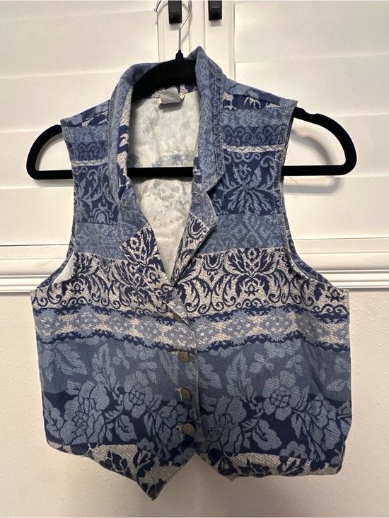 Vivali Tops - Vintage 90s Vivali Jeanswear Blue Tapestry Floral Button Front Vest Made in USA